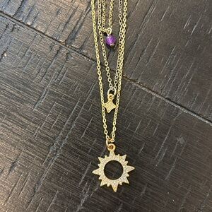 Sequin Gold Tone Multi Layered Charm Rhinestone Necklace​